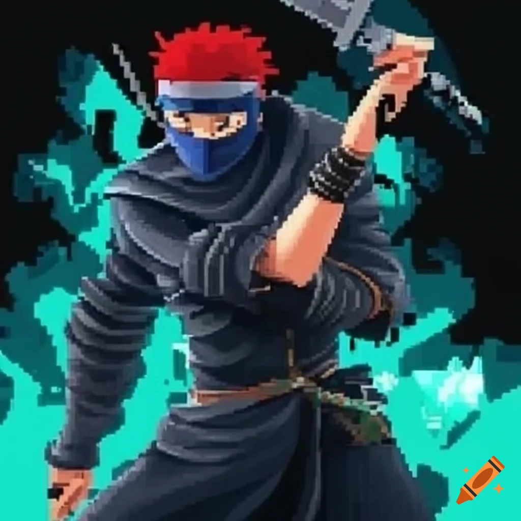 Pixelated ninja video game character