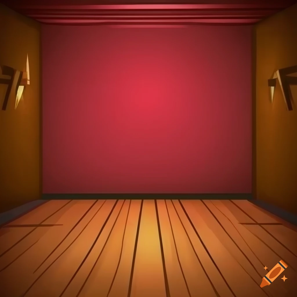 Cartoon empty nightclub room with a plain wall and long wooden floor