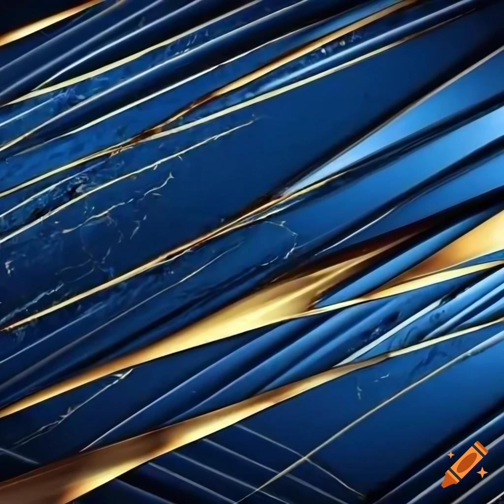 Golden metallic lines on blue marble background