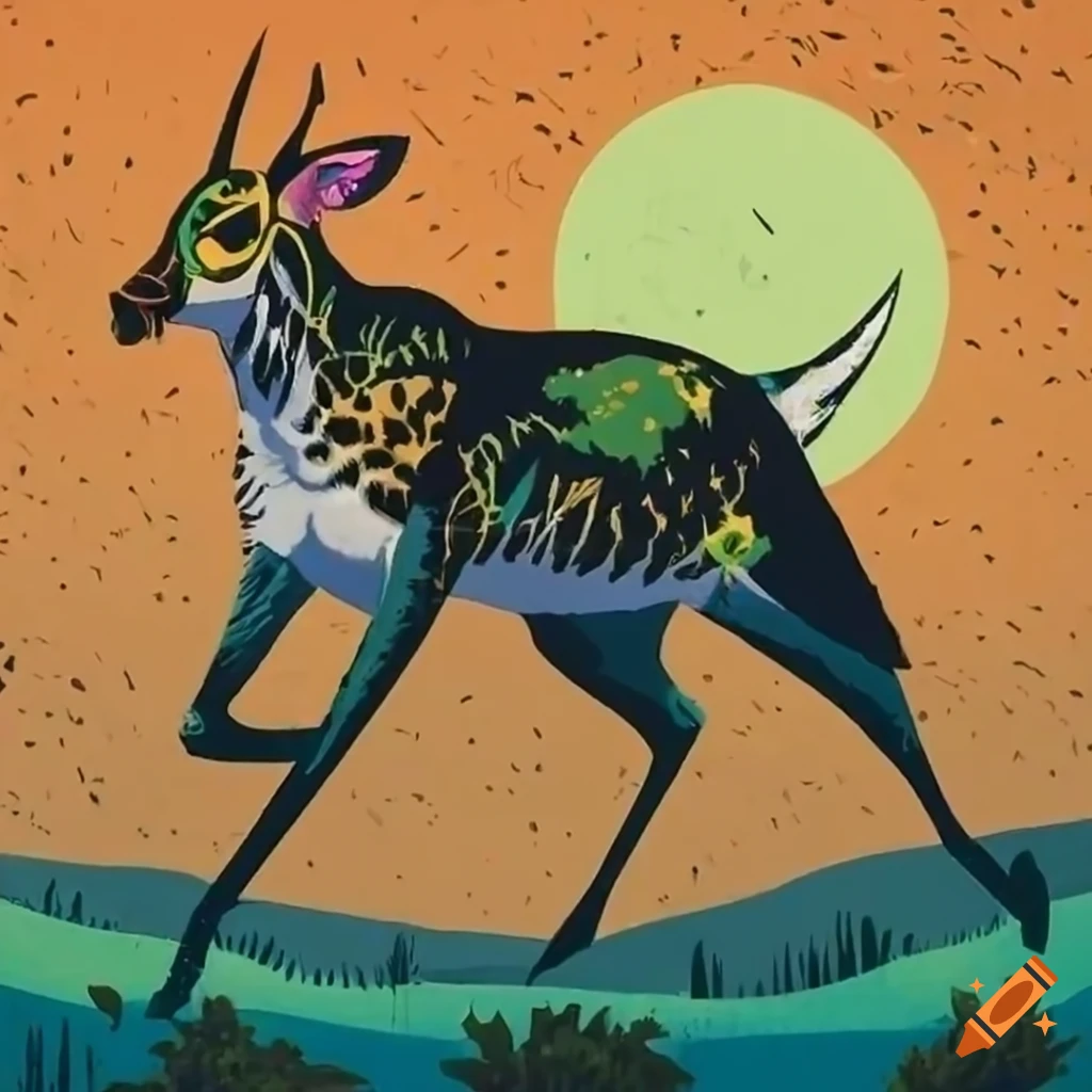 Colorful wildlife sanctuary woodcut by Charley Harper, with fine details and smooth gradients