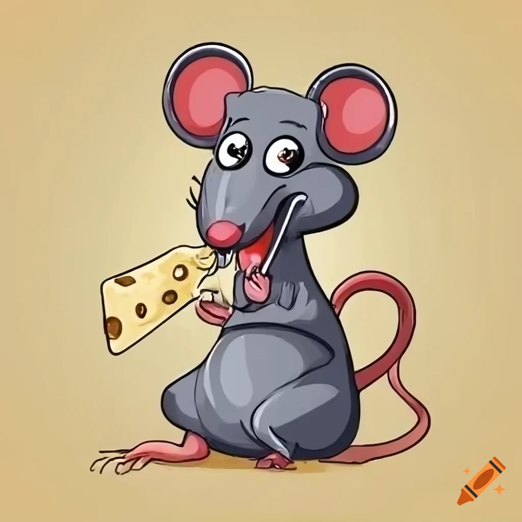 Cartoon mouse eating cheese in an adorable style