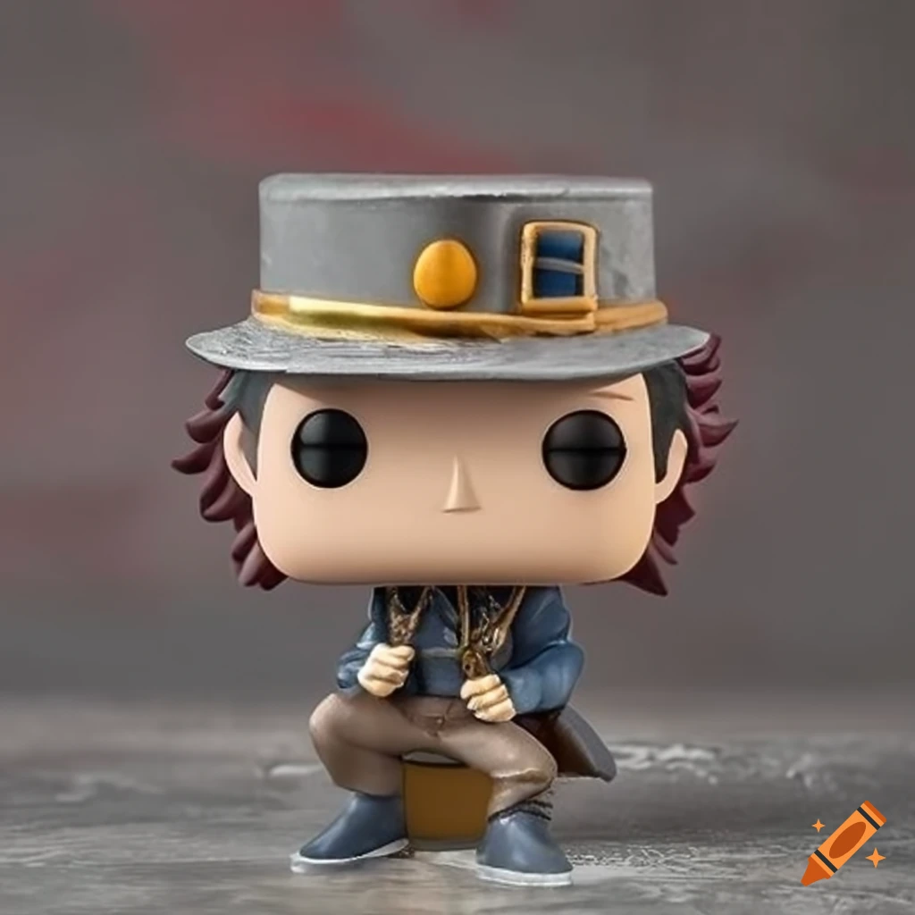 Funko Pop figurine of Jotaro Kujo on red concrete background