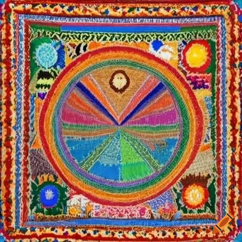 Vibrant Noah's Ark tapestry in S.H. Raza style