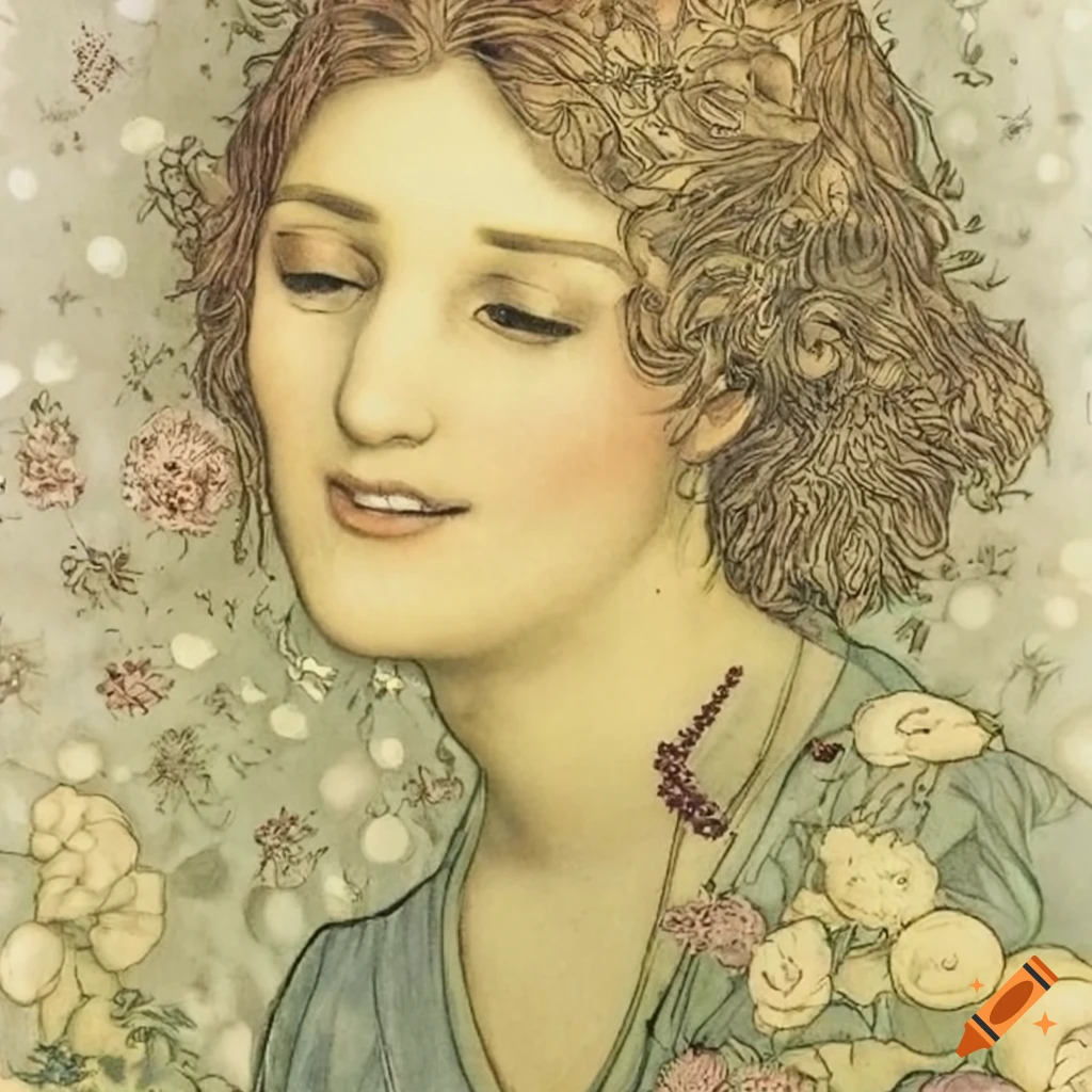 Detailed illustration with pastoral and floral elements by various artists