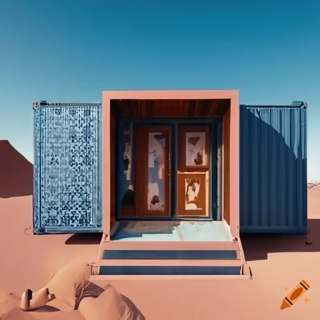 Temporary economic hotel in a container with Moroccan cultural influence