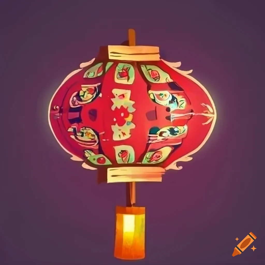 Traditional Asian lantern in a cartoon style