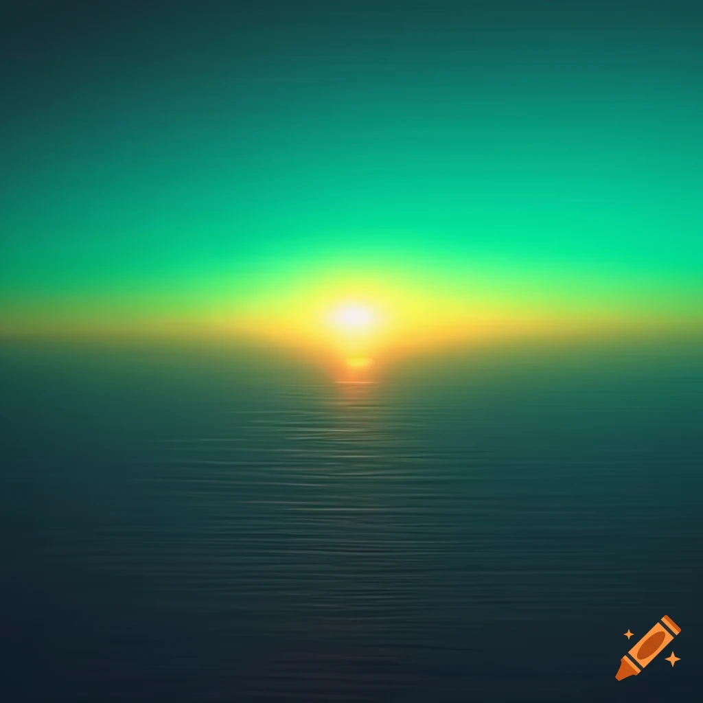 Abstract representation of sky, horizon, earth, and dreams in green, blue, white, and red colors