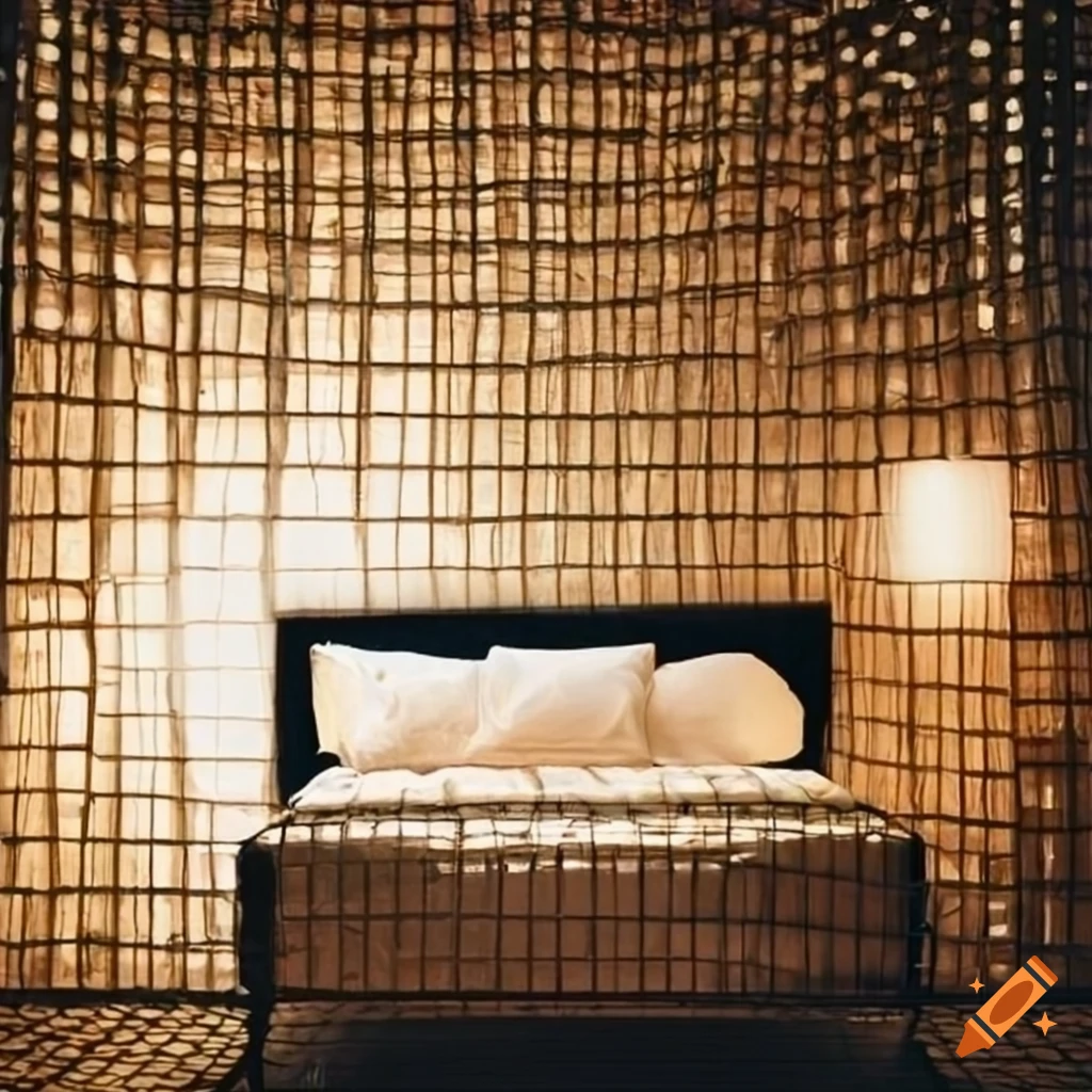 Unique sculptural art installation of stoned and mirrored bed