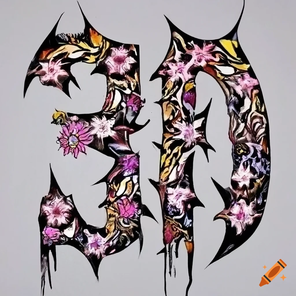 Abstract ornamental artwork with spikey flower branches and tribal elements
