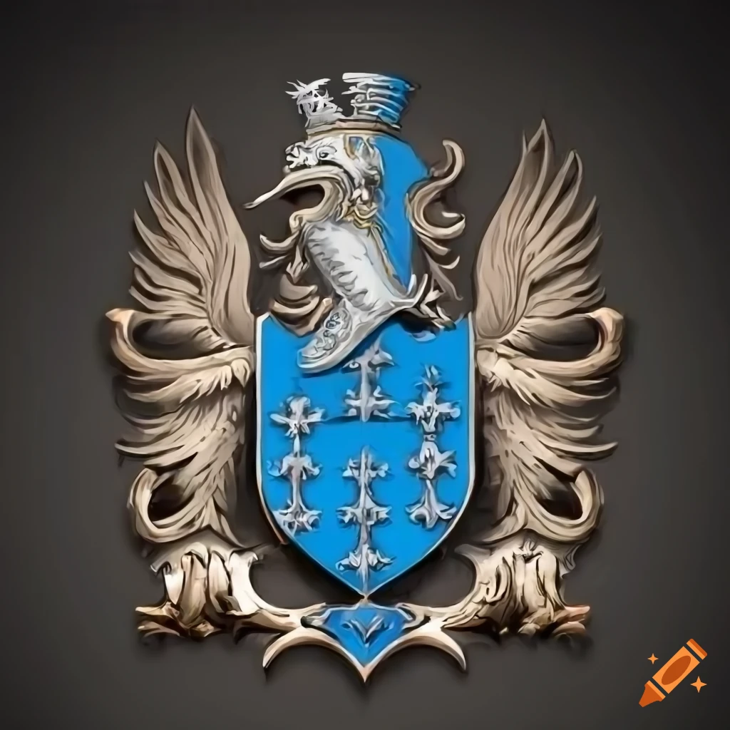 Crest with iconic trident spear in blue and silver for a military mechanic unit