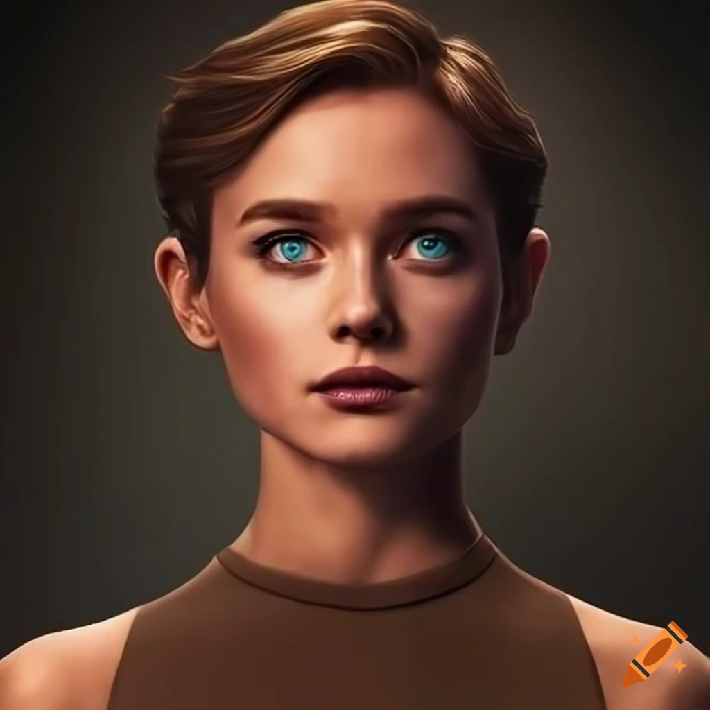 Sci-fi Netflix TV series poster featuring a woman with brown short hair and greenish-blue eyes