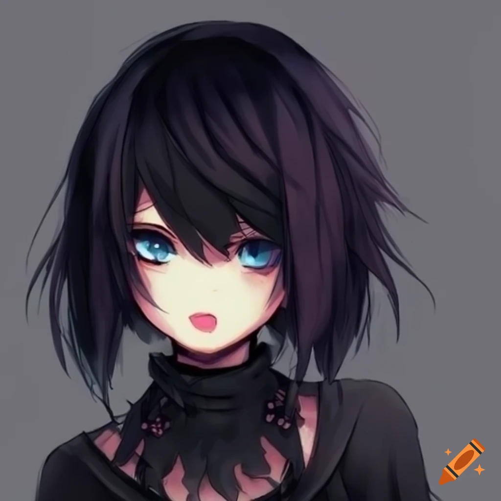 Anime black short hair emo cat girl