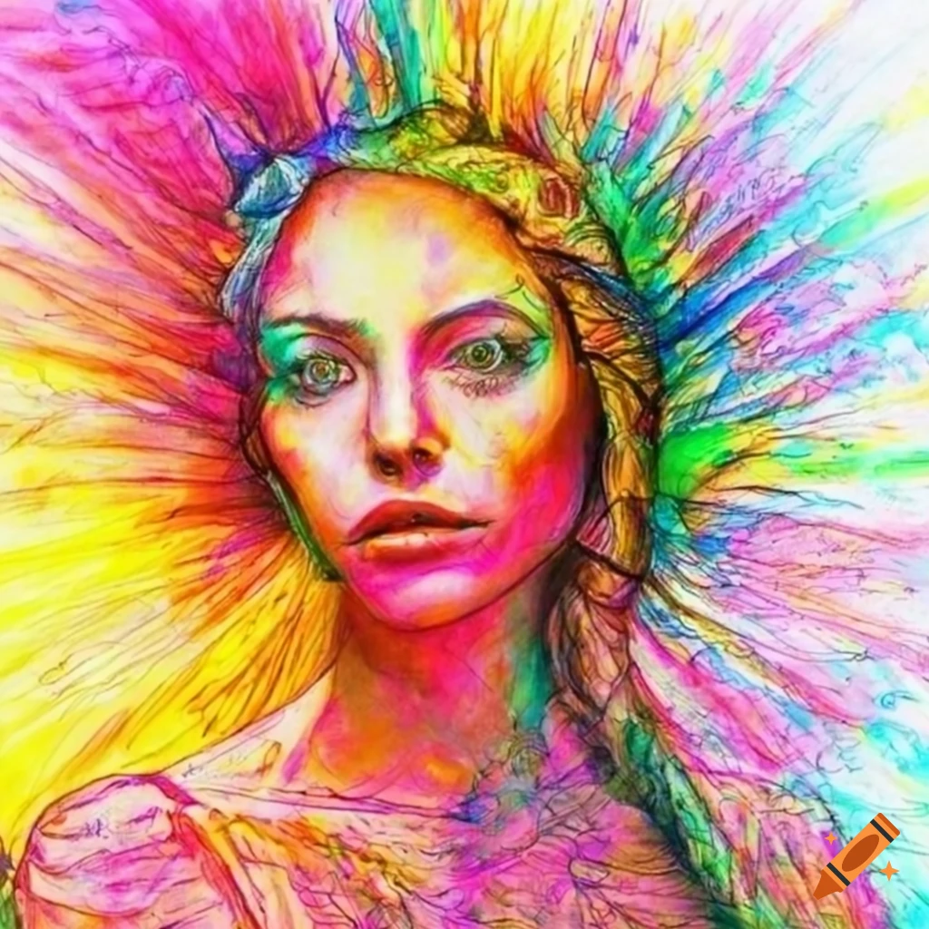 Detailed colorful pencil drawing of intense emotional woman in ...