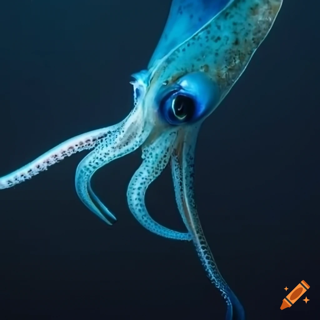 Dark ocean depths with a squid-fish hybrid creature on Craiyon