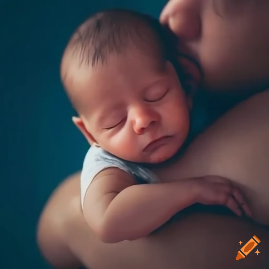 Baby boy sleeping on father's shoulder