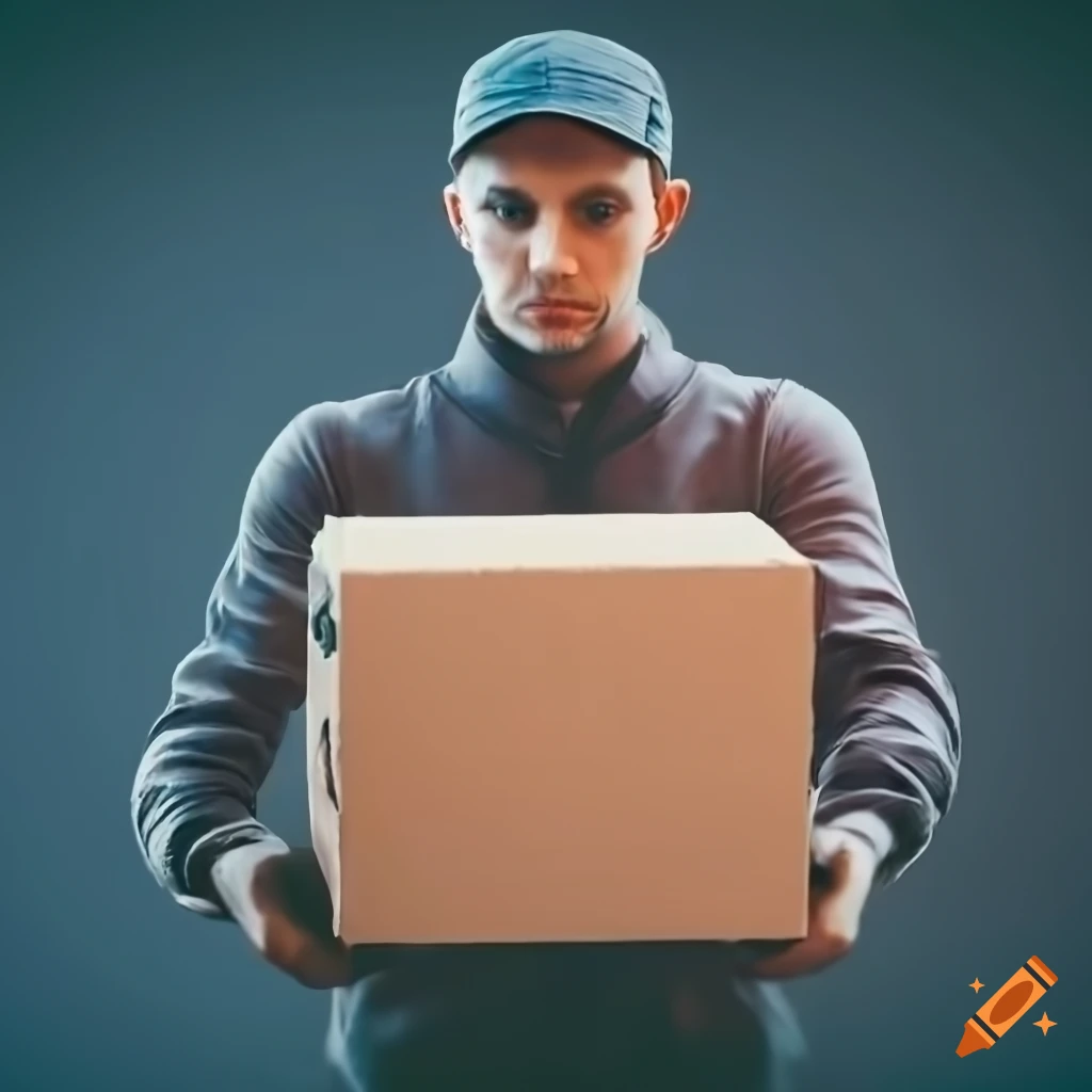 Courier carrying a box in a realistic style