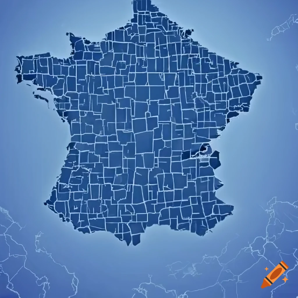 Map of France with points marking major cities in blue