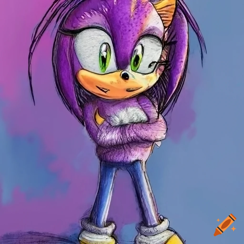 Anthropomorphic echidna with purple t-shirt and blue jeans