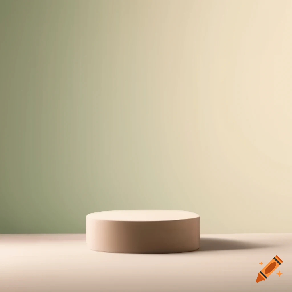 Soft simple background in beige white green tones with a raw stone podium for product display