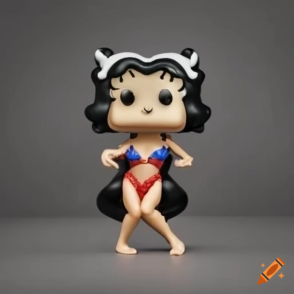 Funko pop art figurine of Mafalda dressed as Betty Boop on concrete background