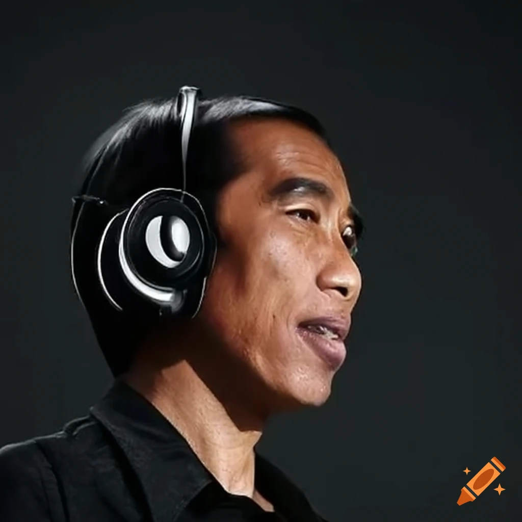 Jokowi listening to music with a headset