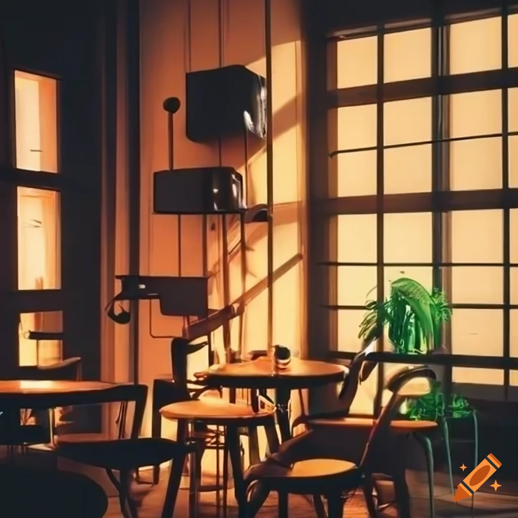 Indoor cafe with a cool brutalistic aesthetic and house plants