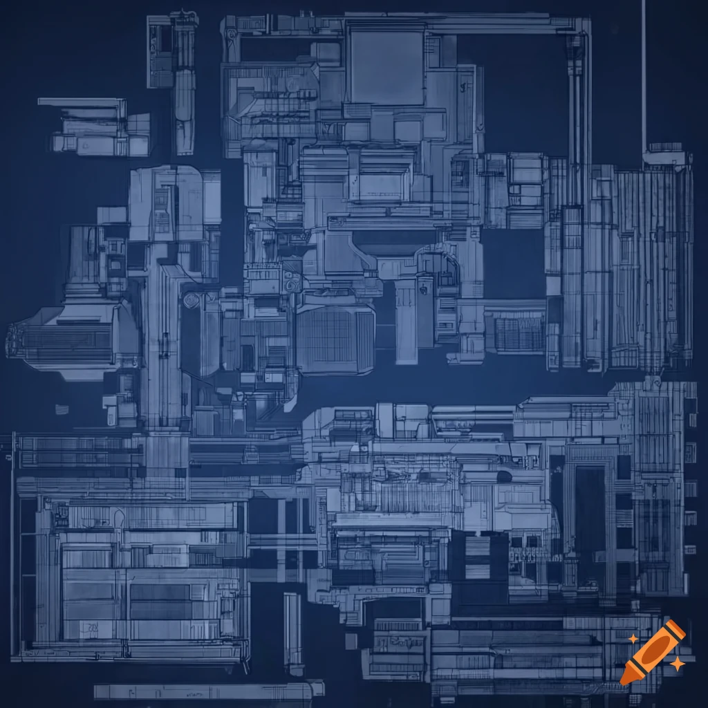 Detailed blueprint of a futuristic urban mech design