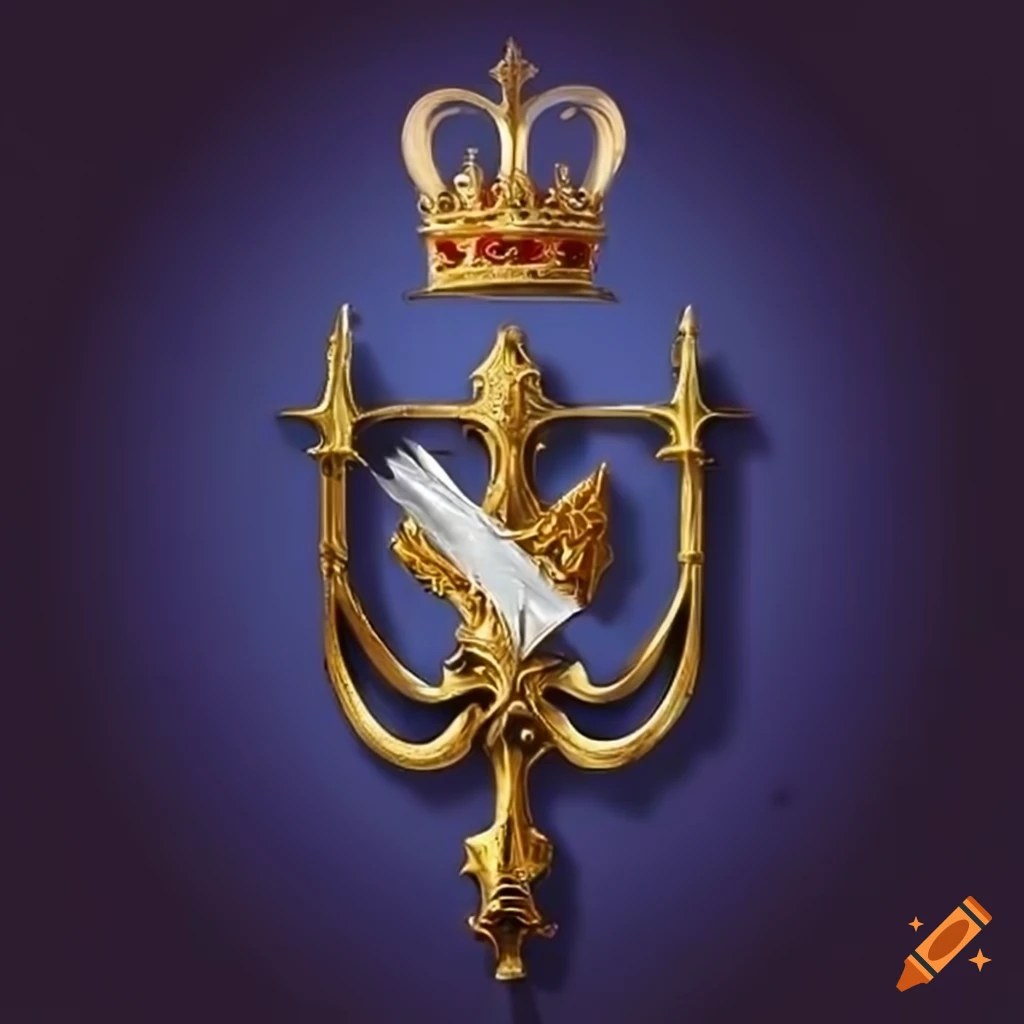 Heraldic design with a trident spear and royal crown for a naval mechanic unit