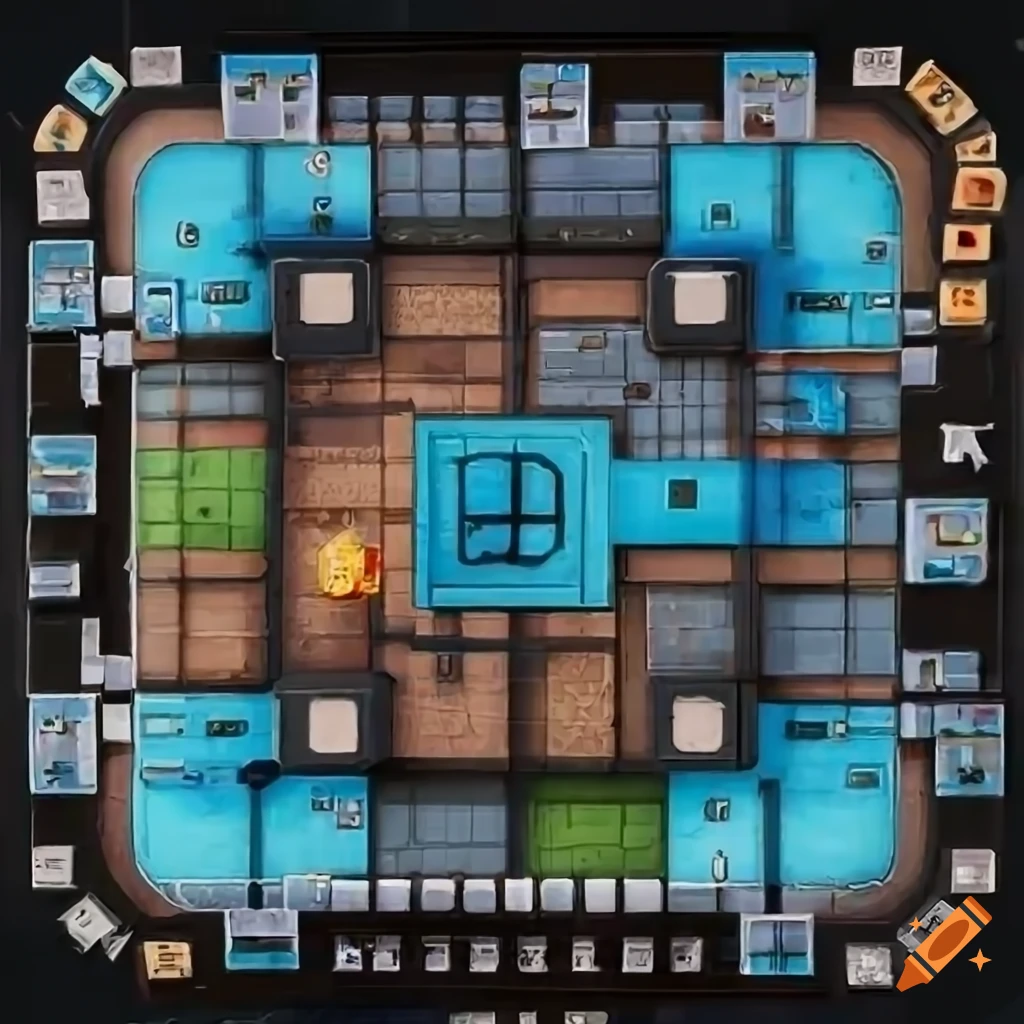Realistic 2D top-down view of a Fortnite-themed tower defense board game board