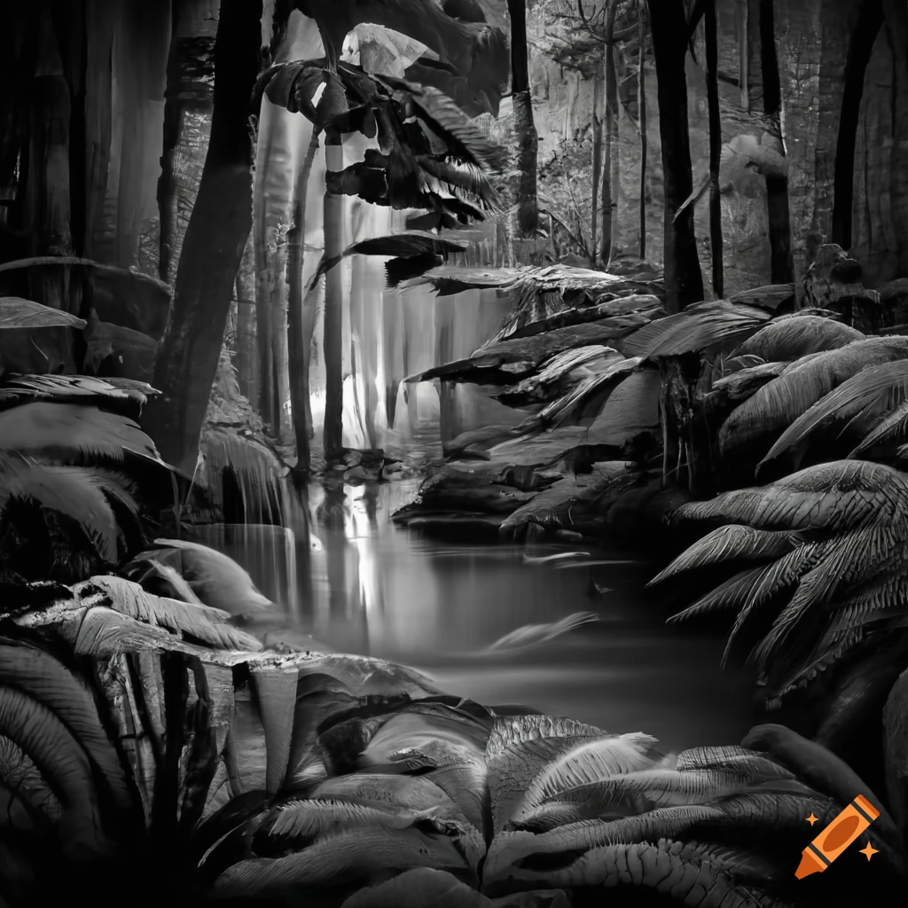 Black and white rainforest view