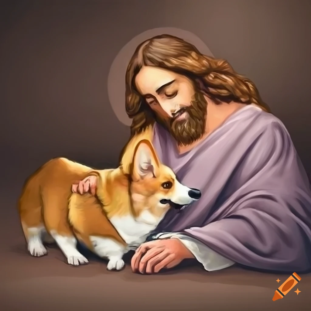 Jesus sleeping with corgi