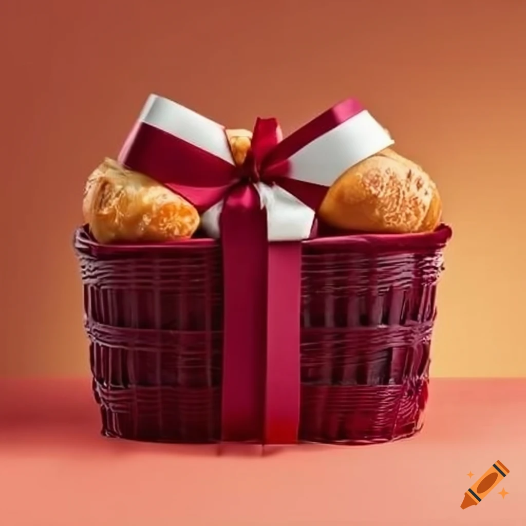 Burgundy gift basket with pastries
