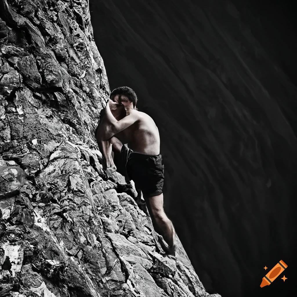 Determined man resting on a mountain climb