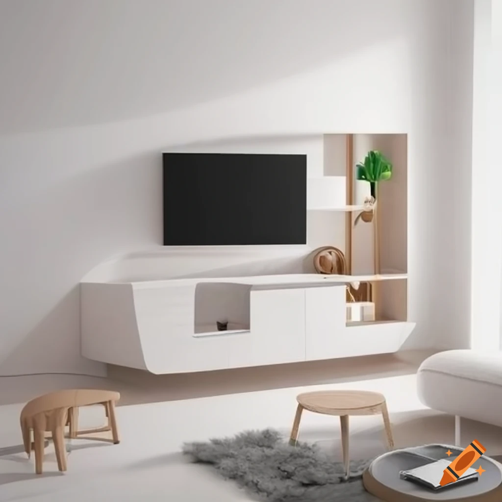 Cozy white isometric living room with TV and sofa
