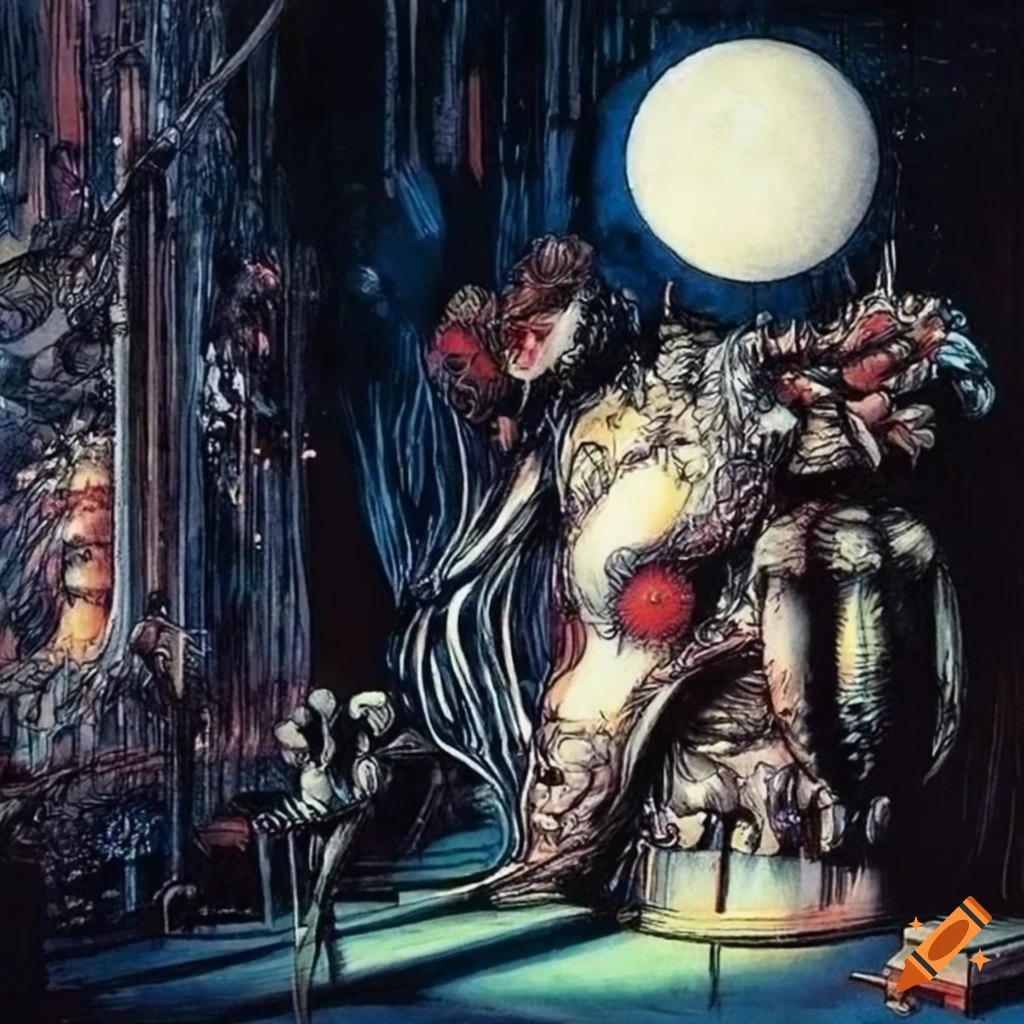 70s sci-fi organic machine art by Yoshitaka Amano