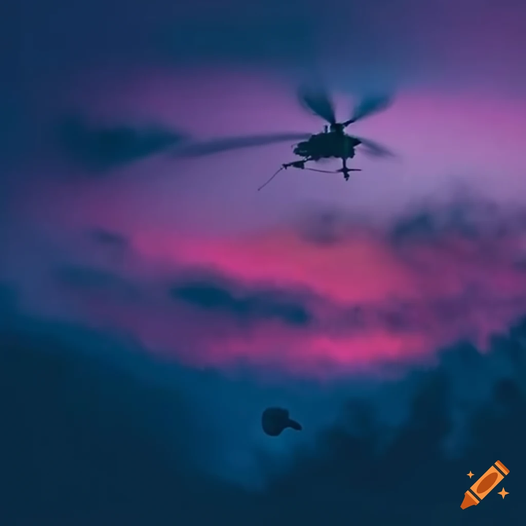 Scene with bees and helicopters in a drowsy atmosphere