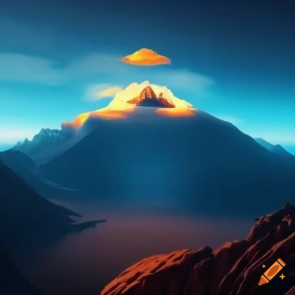 Mountaintop with stunning view in high definition on Craiyon