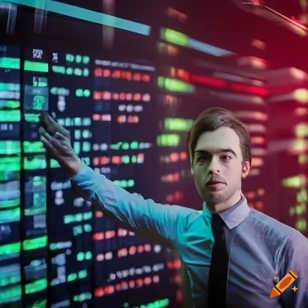 Trader in front of a stock market screen