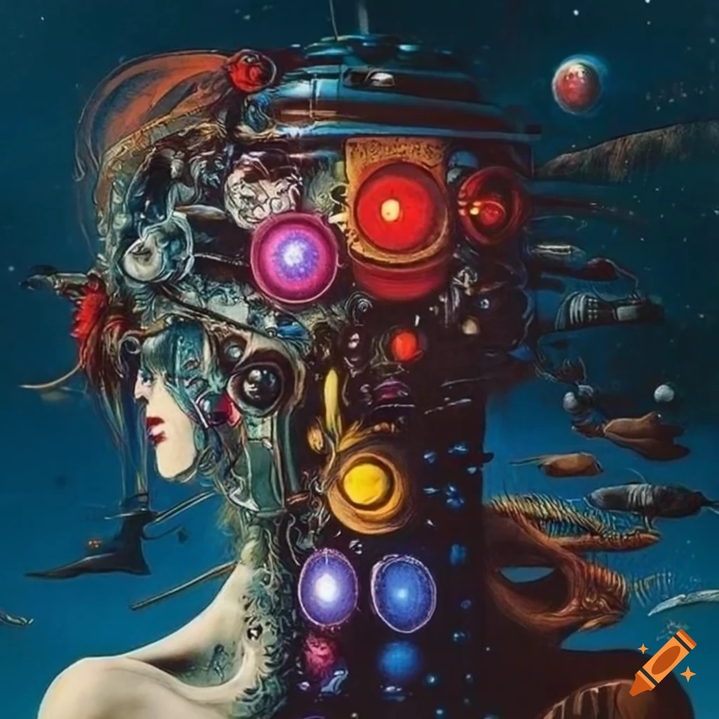 70s sci-fi organic machine art by yoshitaka amano on Craiyon