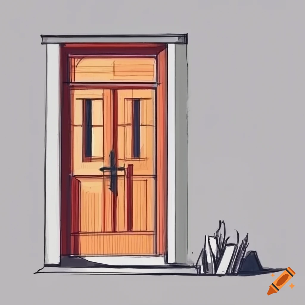 Architect's sketch of the front door of a modern house