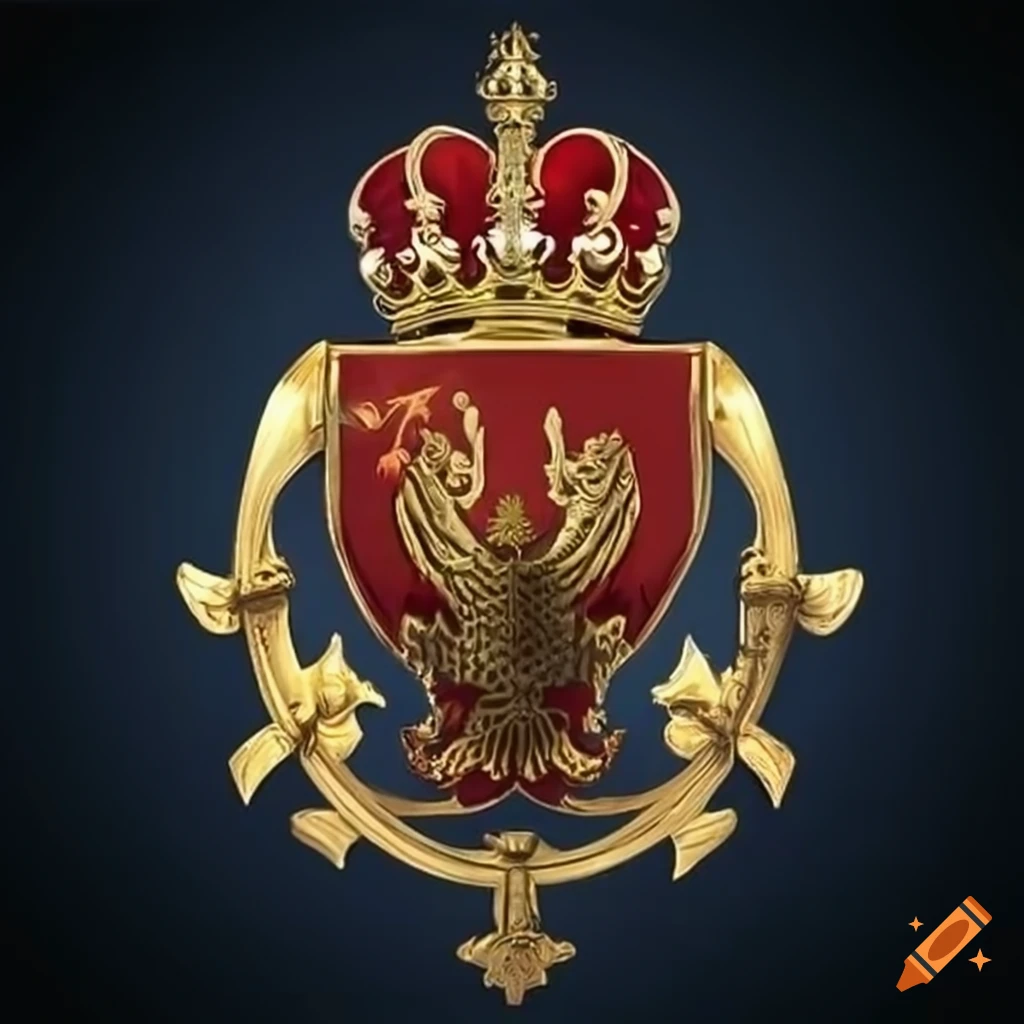 Heraldic design with trident spear and royal crown