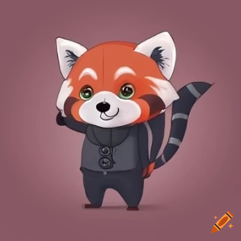 Cartoon red panda wearing black costume