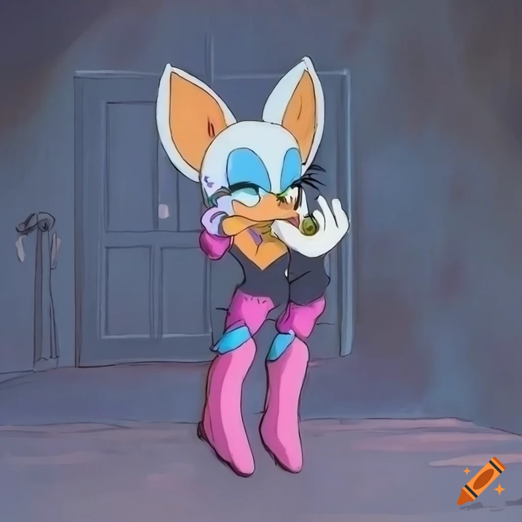 Rouge the Bat full-length portrait in Studio Ghibli anime style