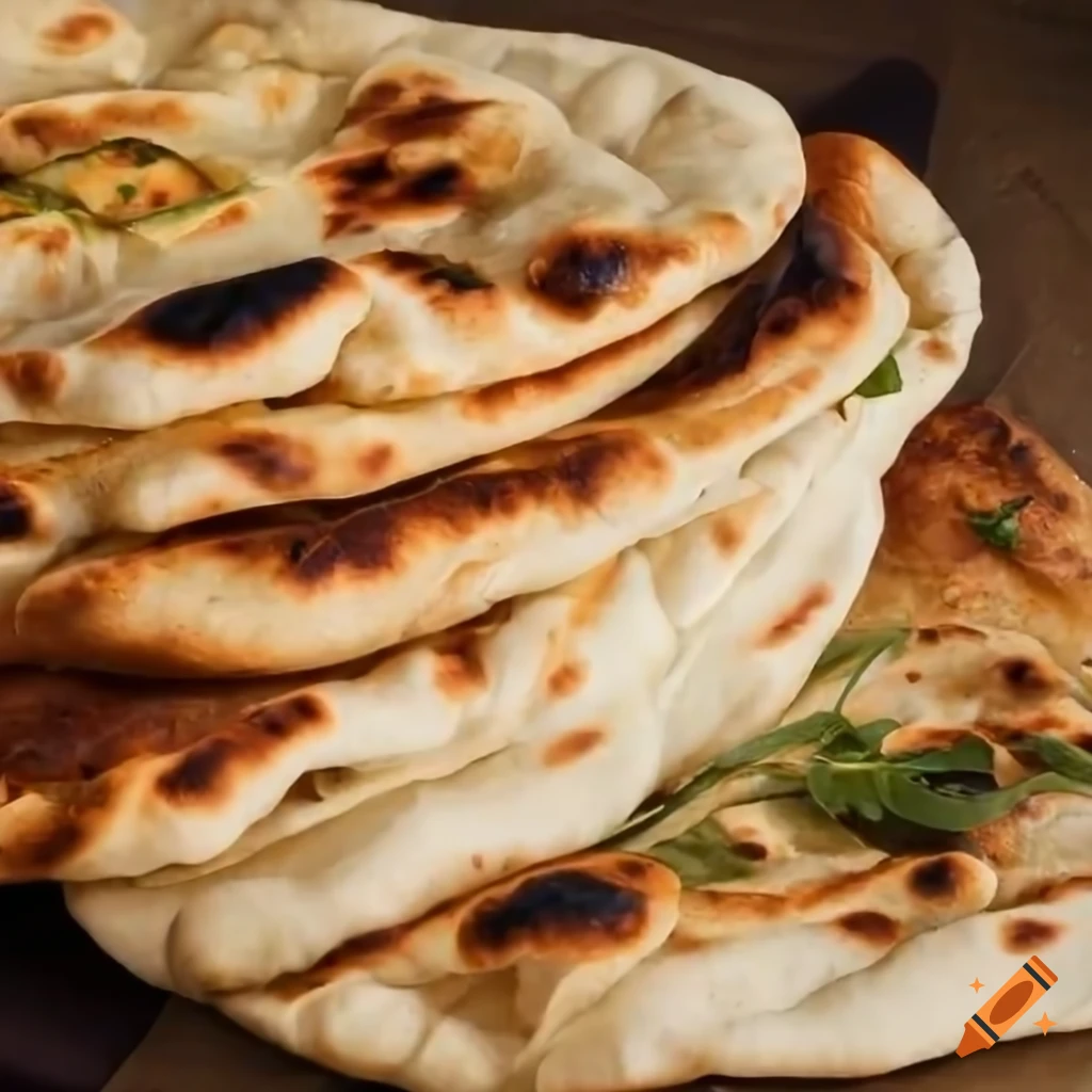 Freshly baked traditional naan bread ready to be served