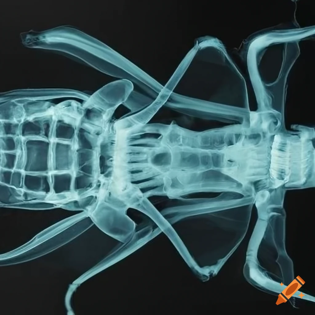 X-ray of male cicada with technical data