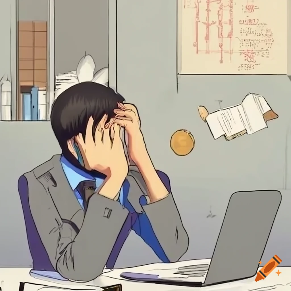 Middle-aged man overwhelmed by work at his office desk