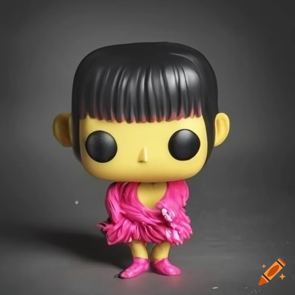 Funko pop humanoid female figurine in yellow and pink latex outfit