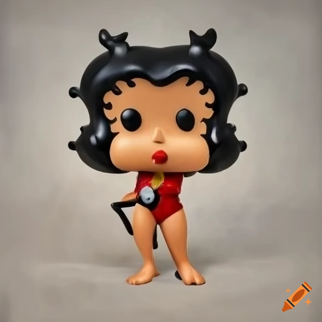 Funko pop art of Mafalda dressed as Betty Boop on a concrete background
