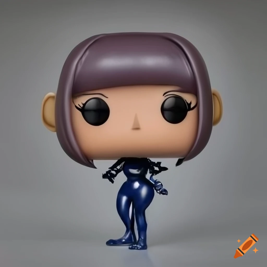 Funko Pop figurine of female character in lime navy latex outfit