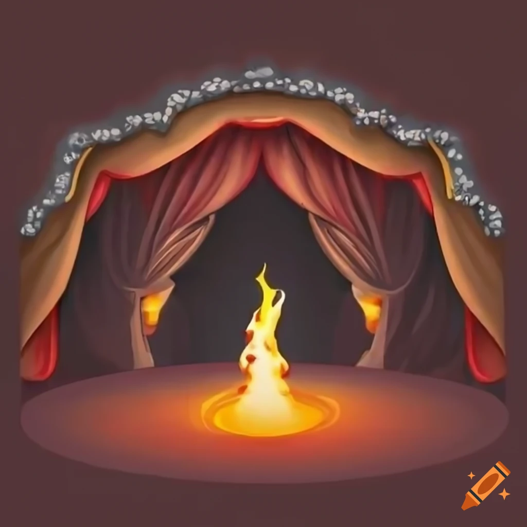 Cartoon theater stage with fire effect on Craiyon